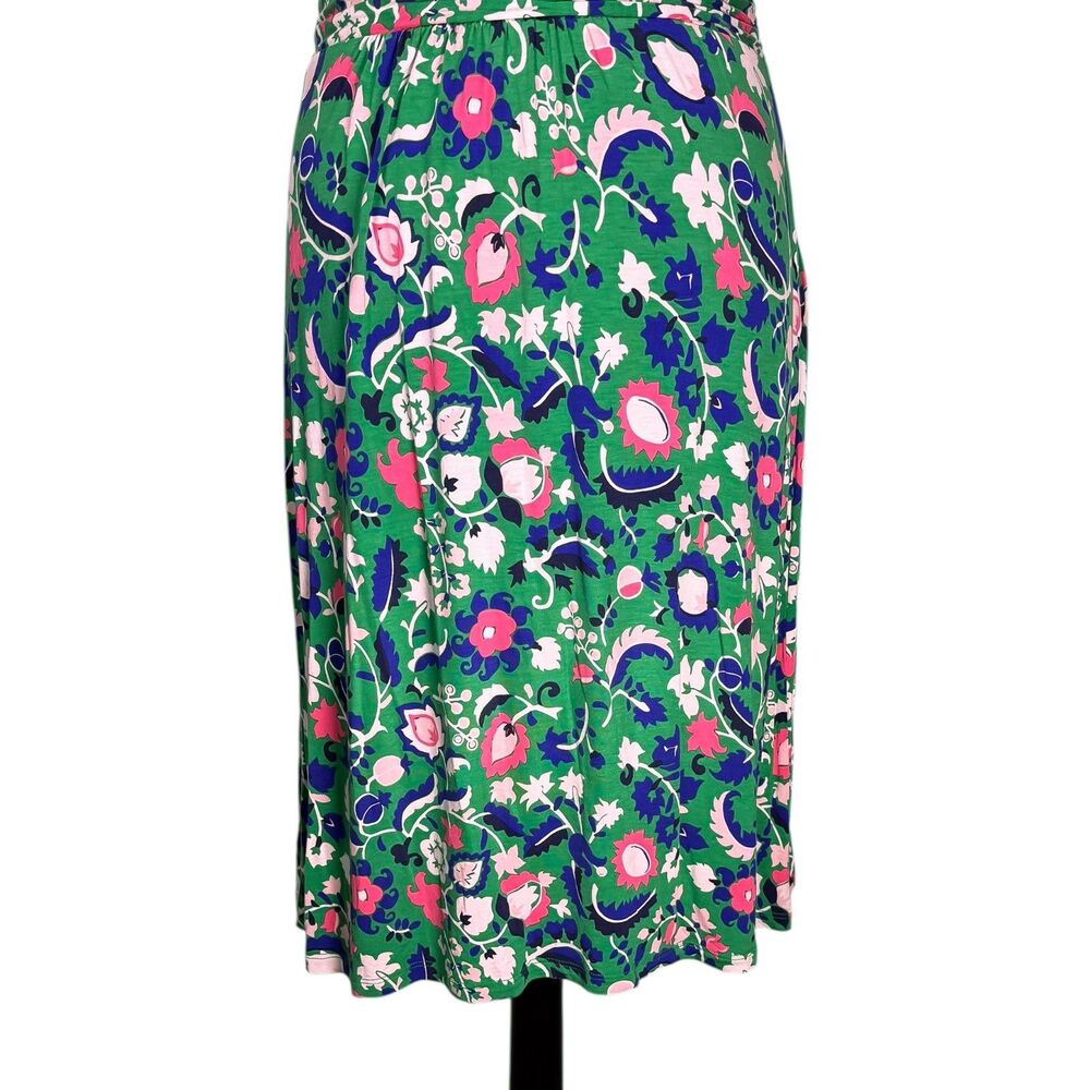 Boden Womens 8 Floral Midi Dress Green Pink Blue Stretch Short Sleeve Boho - Picture 9 of 11